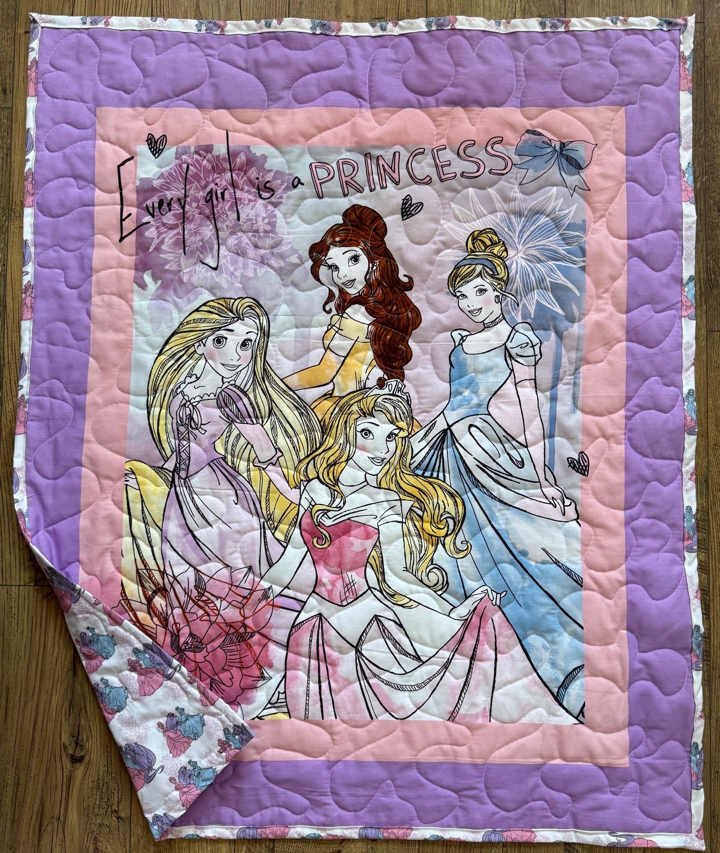 EVERY GIRL IS A PRINCESS AURORA, BELLE, CINDERELLA, RAPUNZEL Quilted Blanket