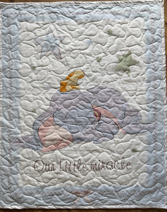 DUMBO THE ELEPHANT OUR LITTLE MIRACLE WORDING BACKING QUILTED BLANKET