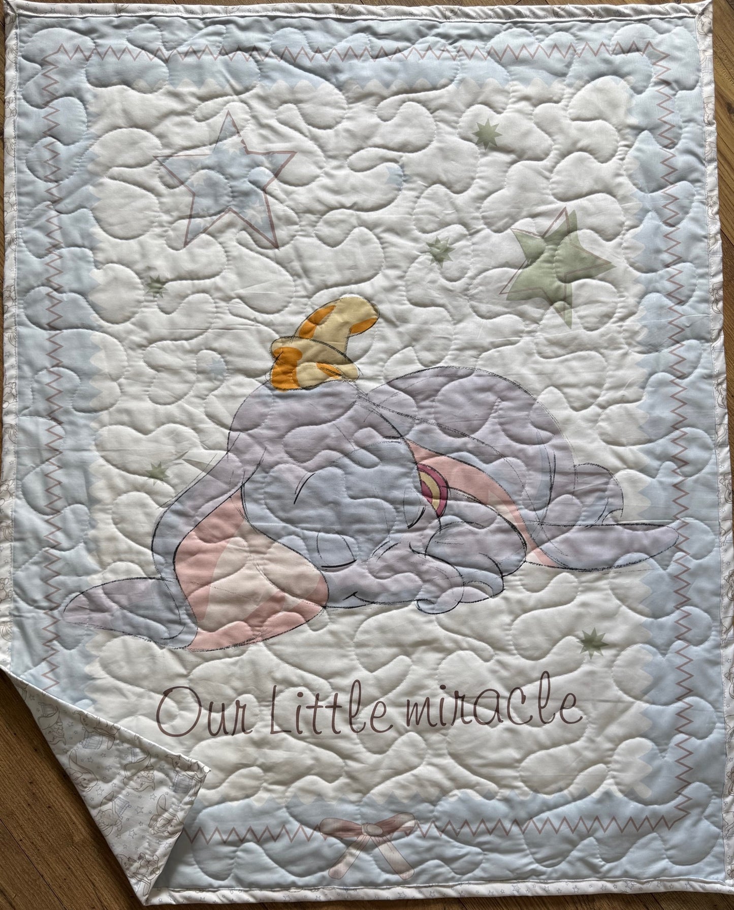 DUMBO THE ELEPHANT OUR LITTLE MIRACLE WORDING BACKING QUILTED BLANKET