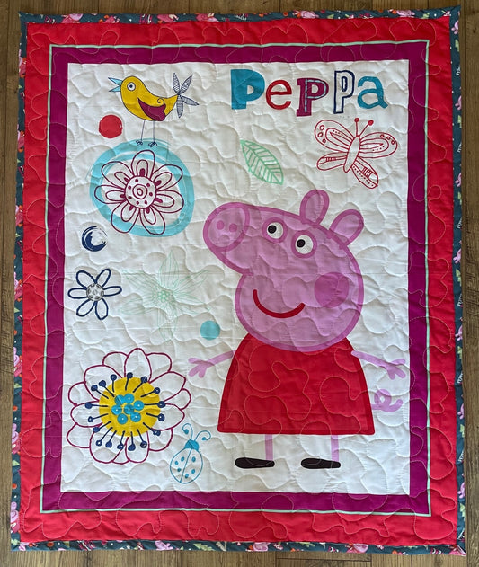 PEPPA PIG CARTOON Inspired "PEPPA'S HAPPY PLACE" 36"x44" Quilted Blanket