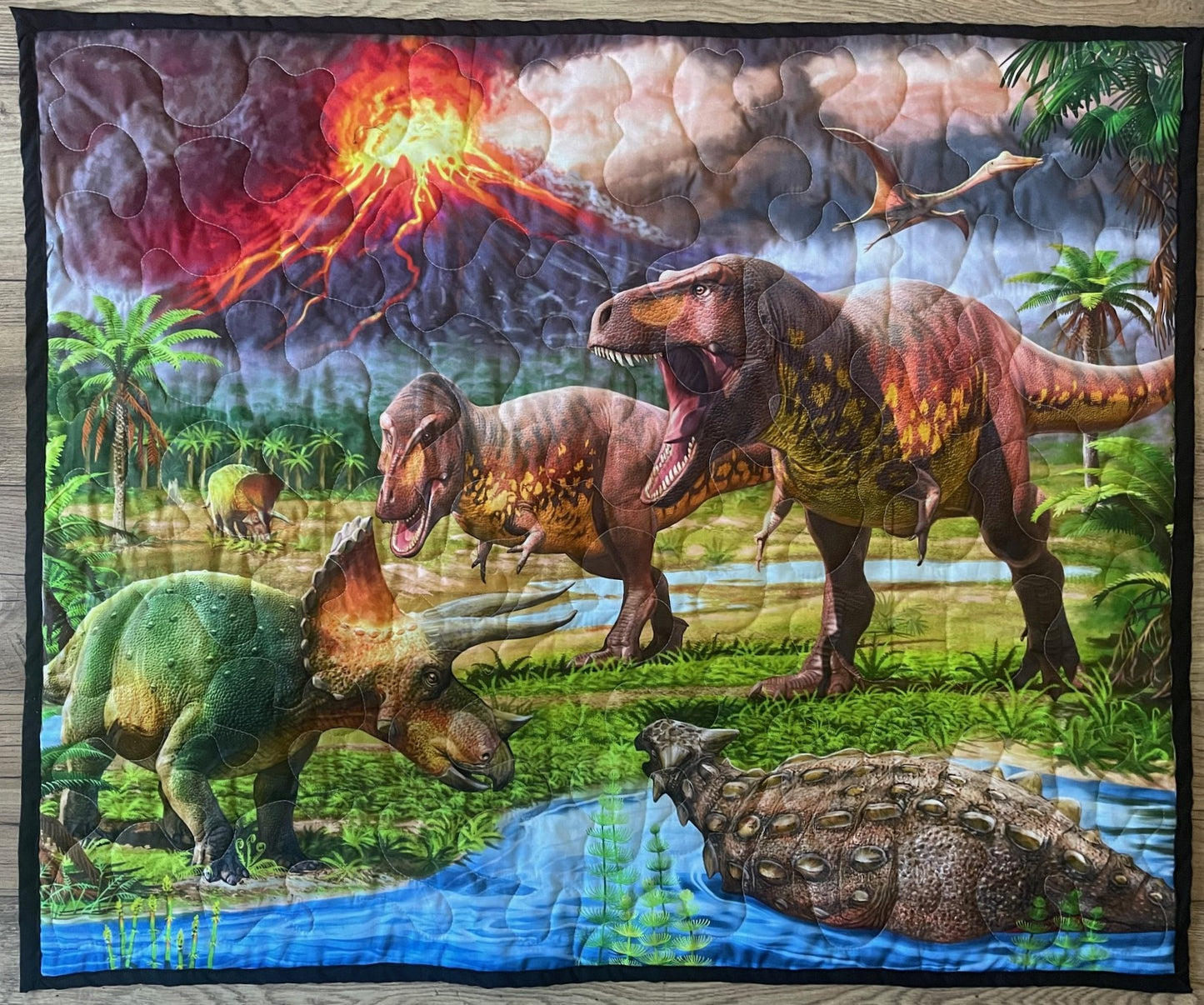 DINOSAURS JURASSIC VOLCANO QUILTED BLANKET 36"X44"