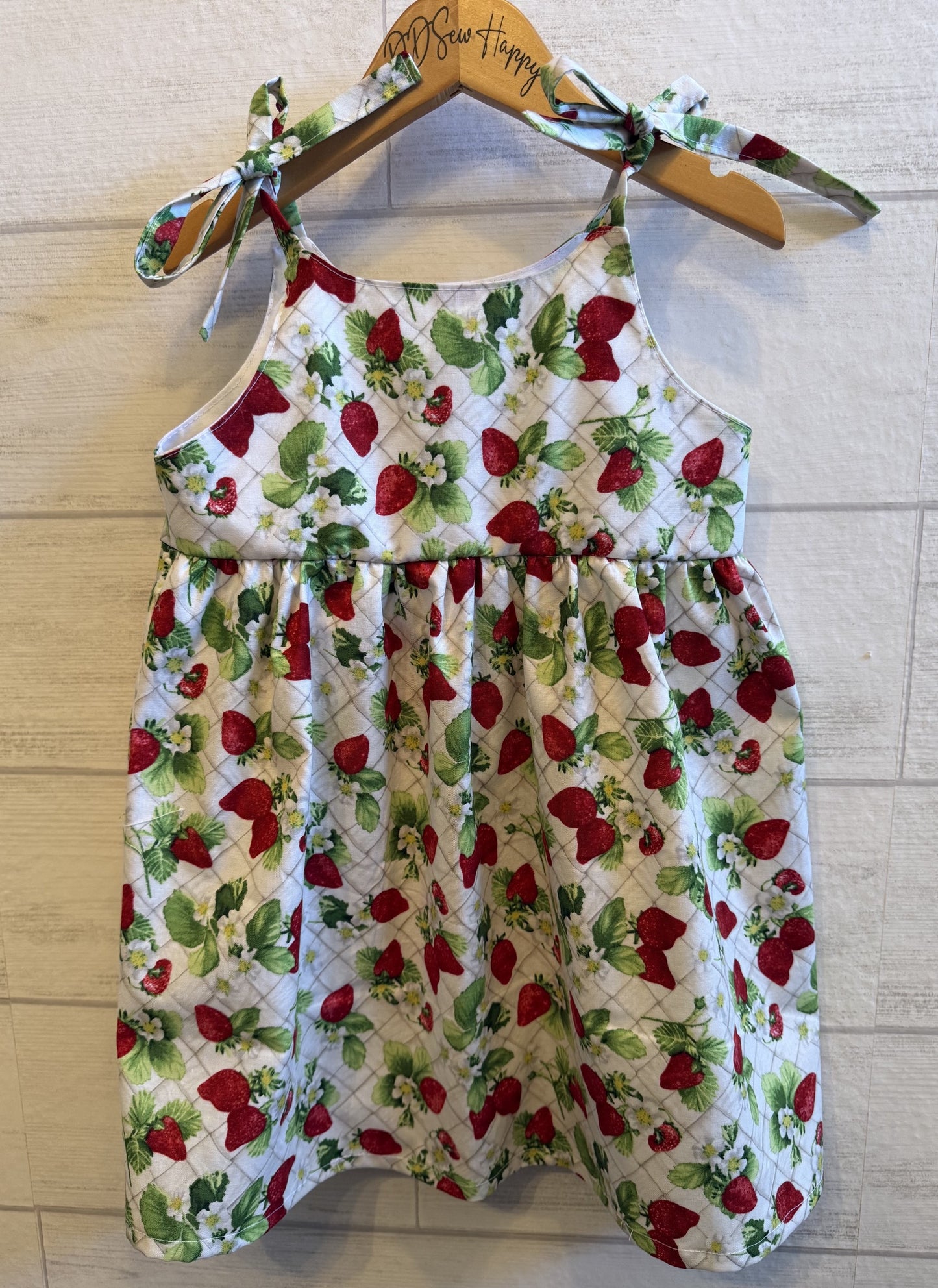 Girls and Toddlers STRAWBERRIES VINES Boho Style Sundress with Shoulder Ties
