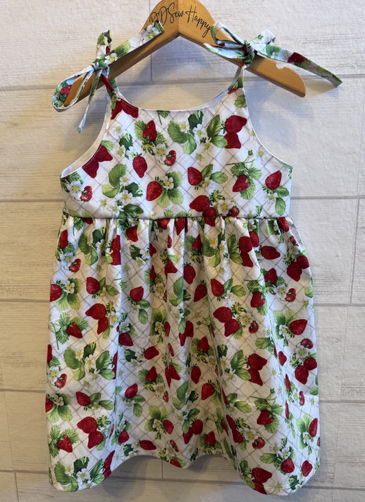 Girls and Toddlers STRAWBERRIES VINES Boho Style Sundress with Shoulder Ties