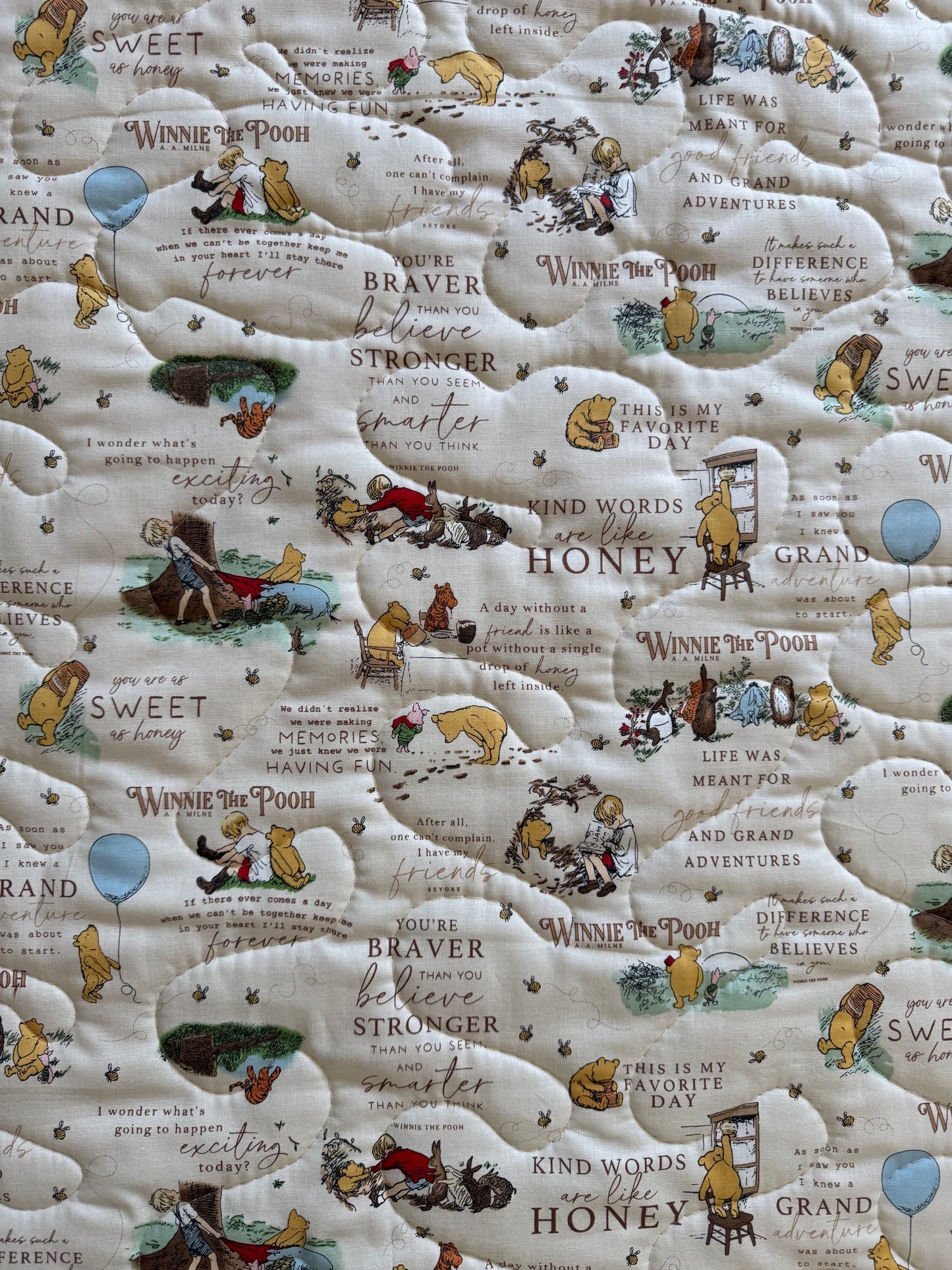 CLASSIC WINNIE THE POOH BOOK QUOTES FABRIC INSPIRED QUILTED BLANKET