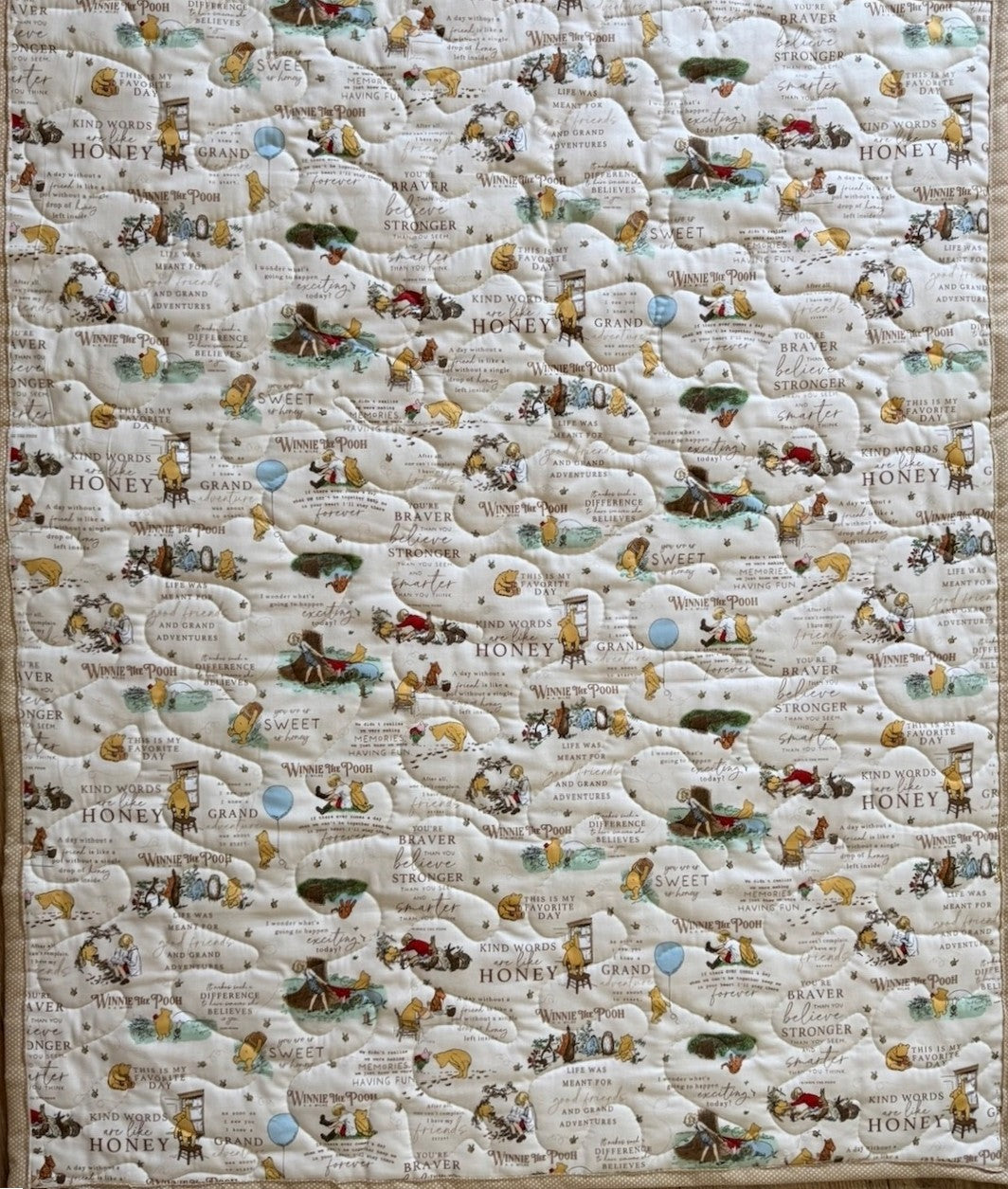 CLASSIC WINNIE THE POOH BOOK QUOTES FABRIC INSPIRED QUILTED BLANKET