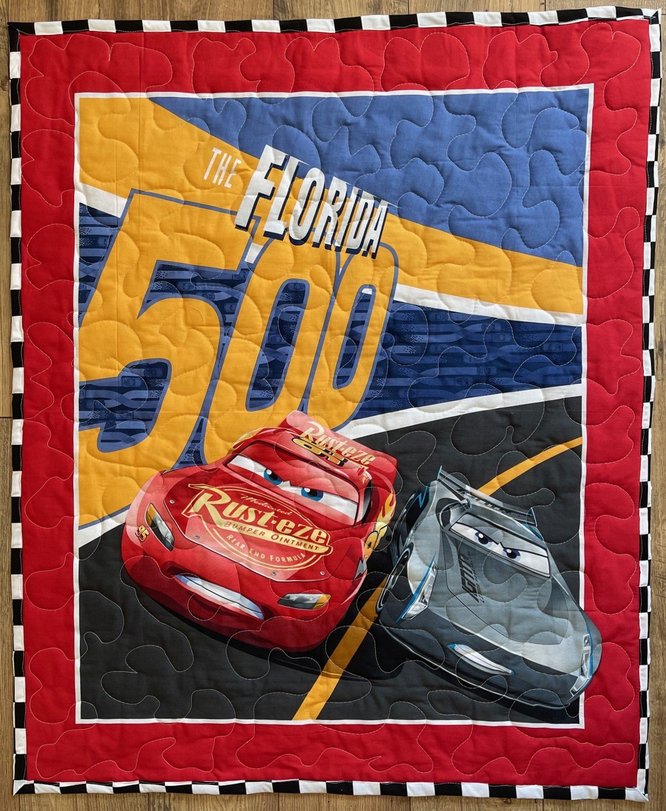 CARS INSPIRED LIGHTNING MCQUEEN *FLORIDA 500*  QUILTED BLANKET