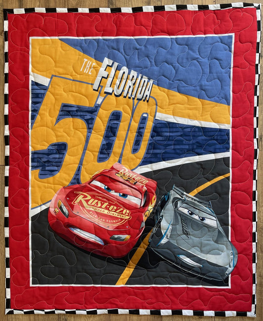 CARS INSPIRED LIGHTNING MCQUEEN *FLORIDA 500*  QUILTED BLANKET