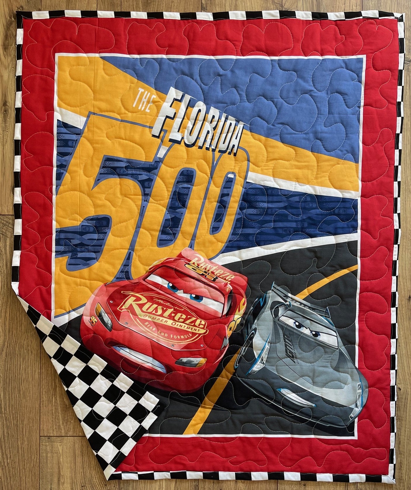 RACE CARS INSPIRED LIGHTNING MCQUEEN *FLORIDA 500* QUILTED BLANKET