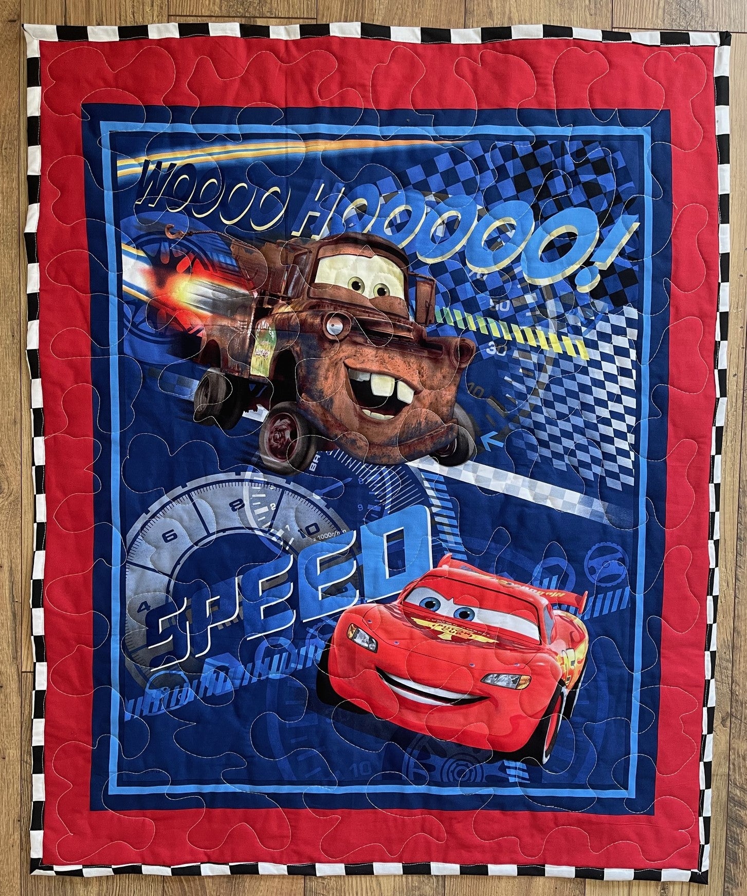 WOOO HOOO CARS MATER & LIGHTNING MC QUEEN 95 INSPIRED QUILTED BLANKET

