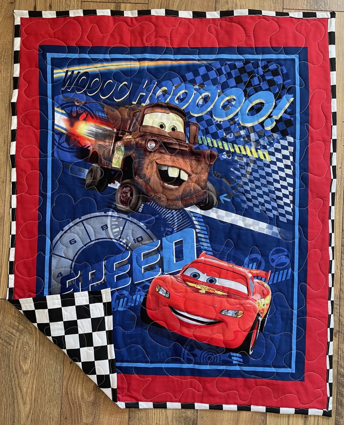 WOOO HOOO CARS MATER & LIGHTNING MC QUEEN 95 INSPIRED QUILTED BLANKET