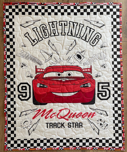 CARS LIGHTNING MC QUEEN 95 INSPIRED Quilted Blanket TRACK STAR Reversible Blanket