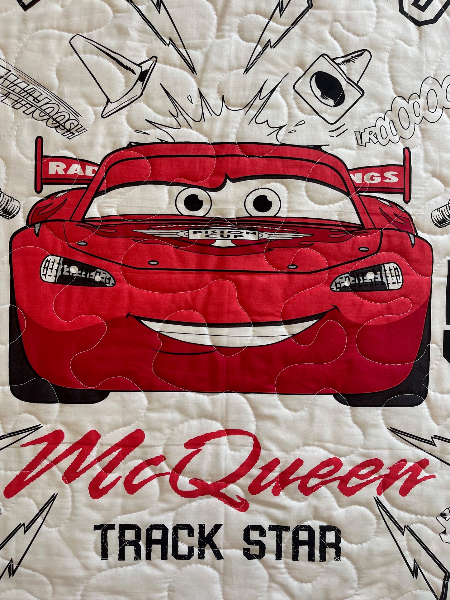 CARS LIGHTNING MC QUEEN 95 INSPIRED Quilted Blanket TRACK STAR Reversible Blanket