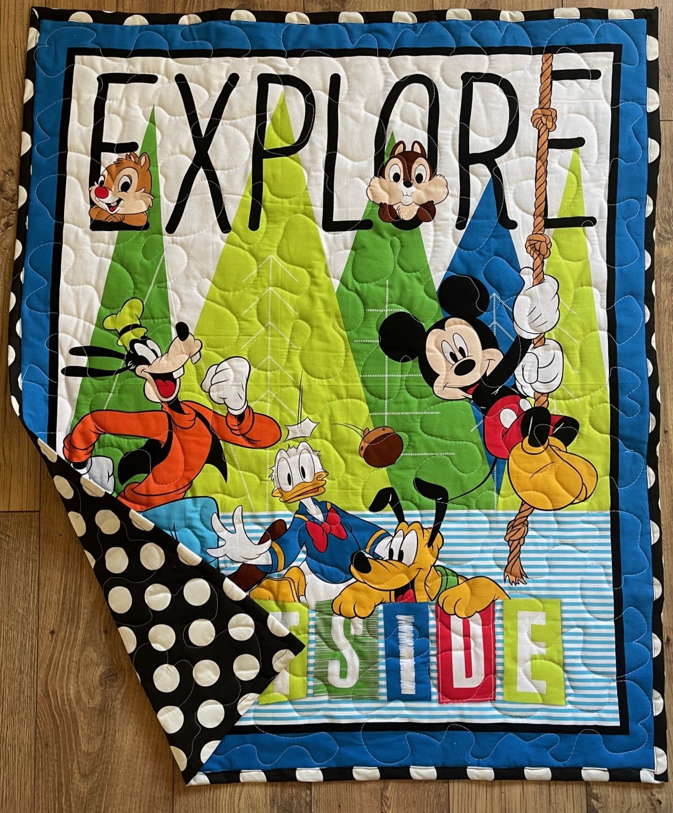 MICKEY MOUSE, GOOFY, CHIP & DALE, DONALD DUCK EXPLORE OUTSIDE Inspired Quilted Blanket