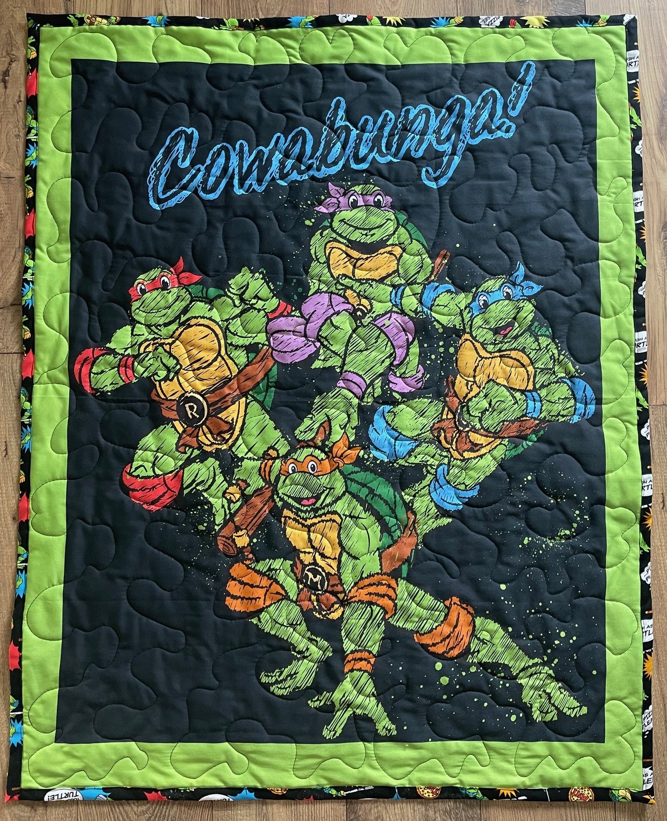 TEENAGE MUTANT NINJA TURTLES COWABUNGA SKATERBOARDERS TMNT INSPIRED QUILTED REVERSIBLE BLANKET