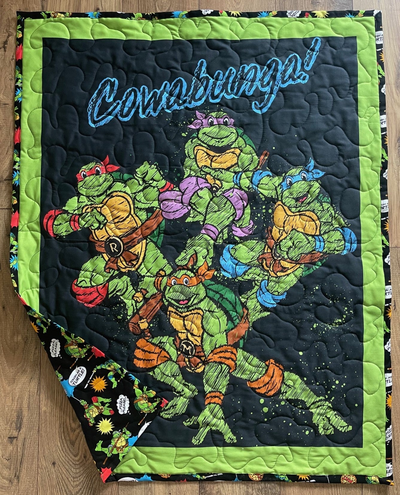 TEENAGE MUTANT NINJA TURTLES COWABUNGA SKATERBOARDERS TMNT INSPIRED QUILTED REVERSIBLE BLANKET