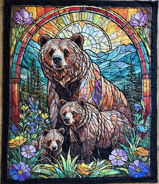 BRIGHT & BEAUTIFUL STAINED GLASS MADDIE MAMA BEAR & HER CUBS QUILTED BLANKET