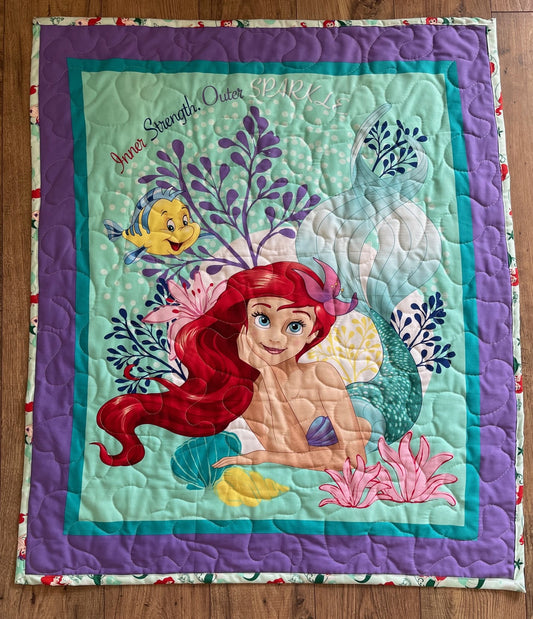 LITTLE MERMAID ARIEL FLOUNDER *INNER STRENGTH OUTER SPARKLE* Inspired Quilted Blanket