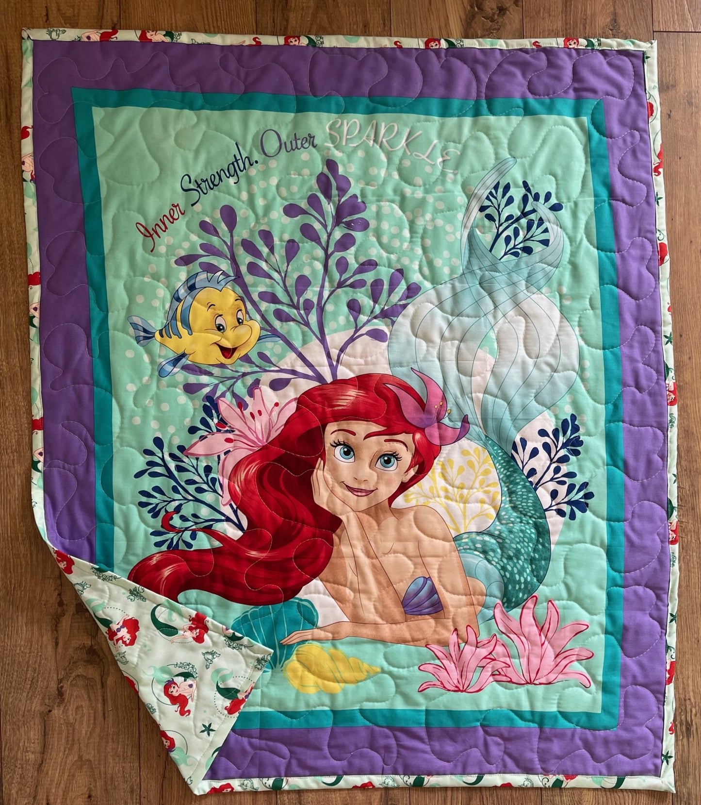 LITTLE MERMAID ARIEL FLOUNDER *INNER STRENGTH OUTER SPARKLE* Inspired Quilted Blanket