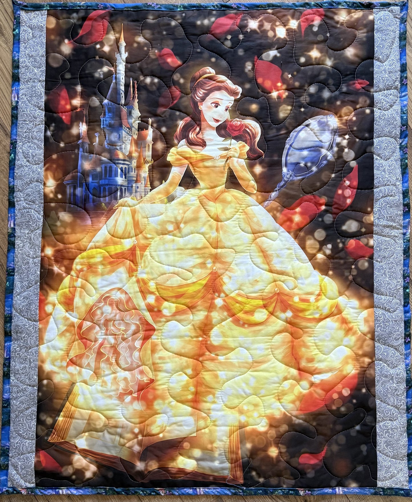 BELLE INSPIRED BEAUTY AND THE BEAST  Quilted Blanket Digital Printed Fabric