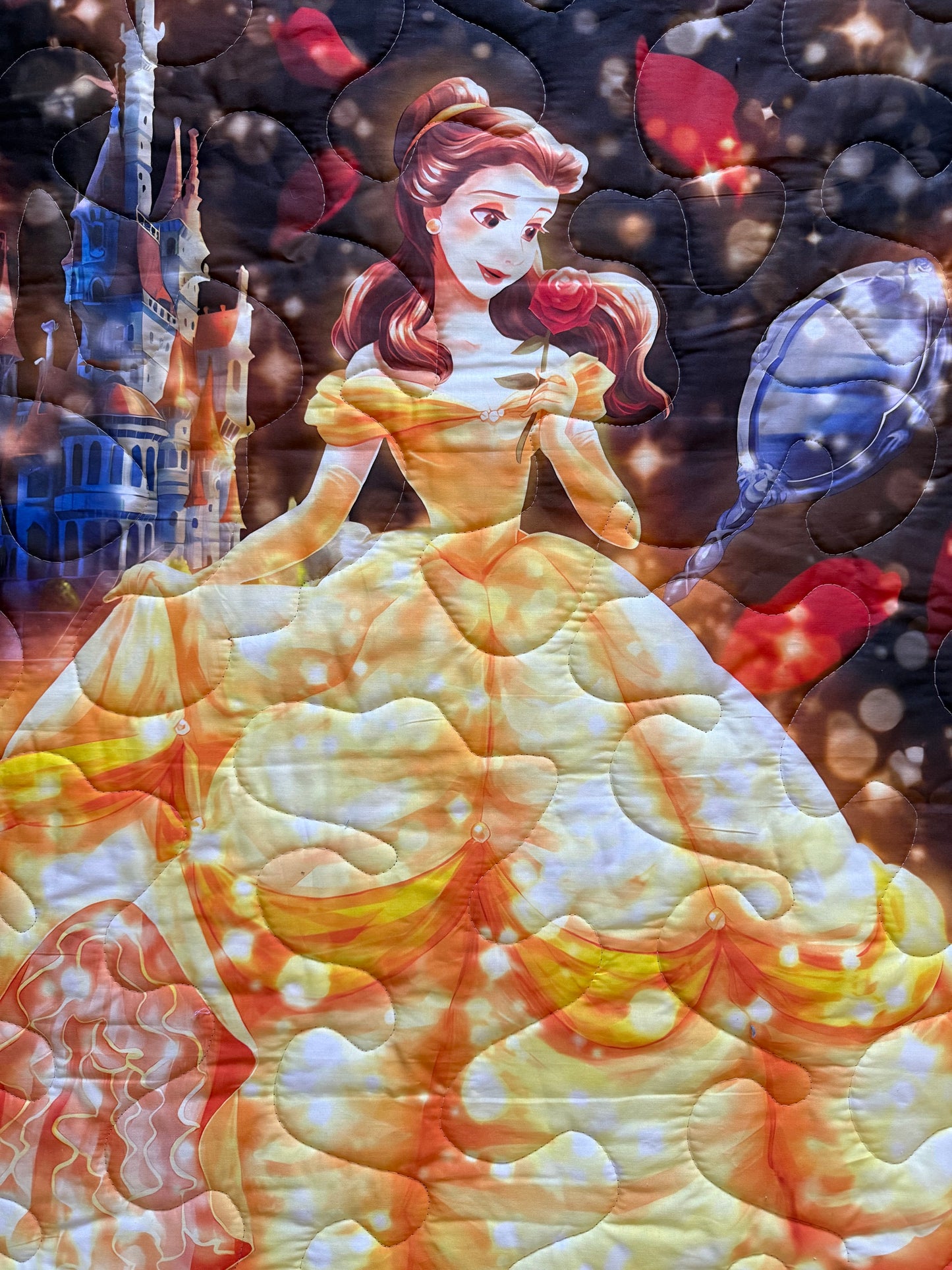 BELLE INSPIRED BEAUTY AND THE BEAST  Quilted Blanket Digital Printed Fabric