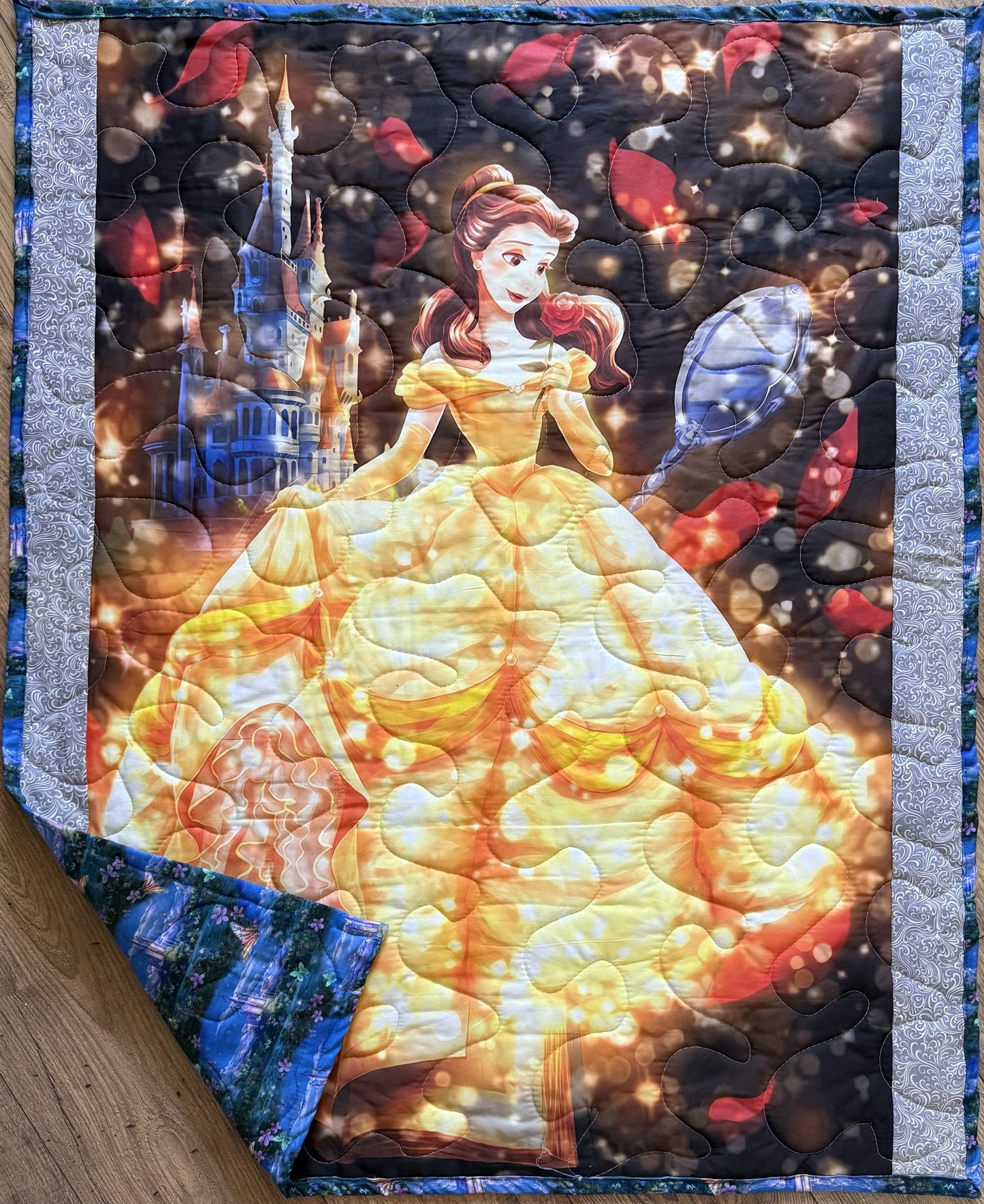 BELLE INSPIRED BEAUTY AND THE BEAST  Quilted Blanket Digital Printed Fabric