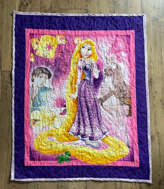 RAPUNZEL, FLYNN RIDER, PASCAL & MAXIMUS "TANGLED" Inspired Baby Child Quilted Blanket Baby Nursery Child Toddler Bedding with shimmery glitter backing