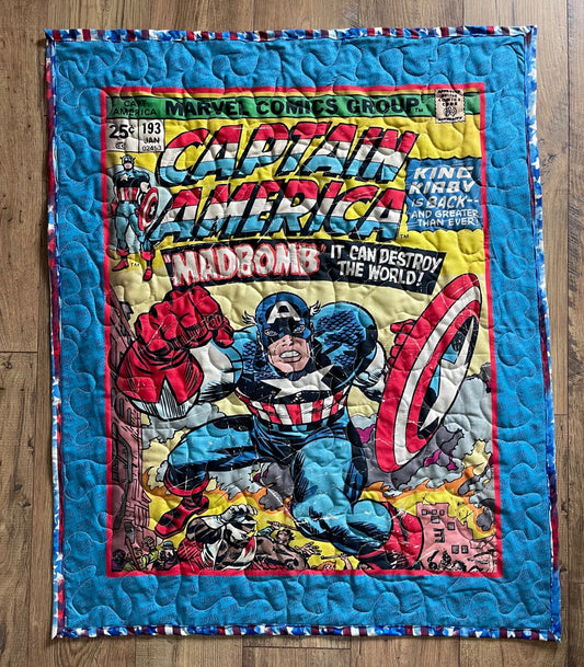 AVENGERS "CAPTAIN AMERICA" COMICBOOK Quilted Blanket Baby Nursery Child Toddler Adult Lap Quilt