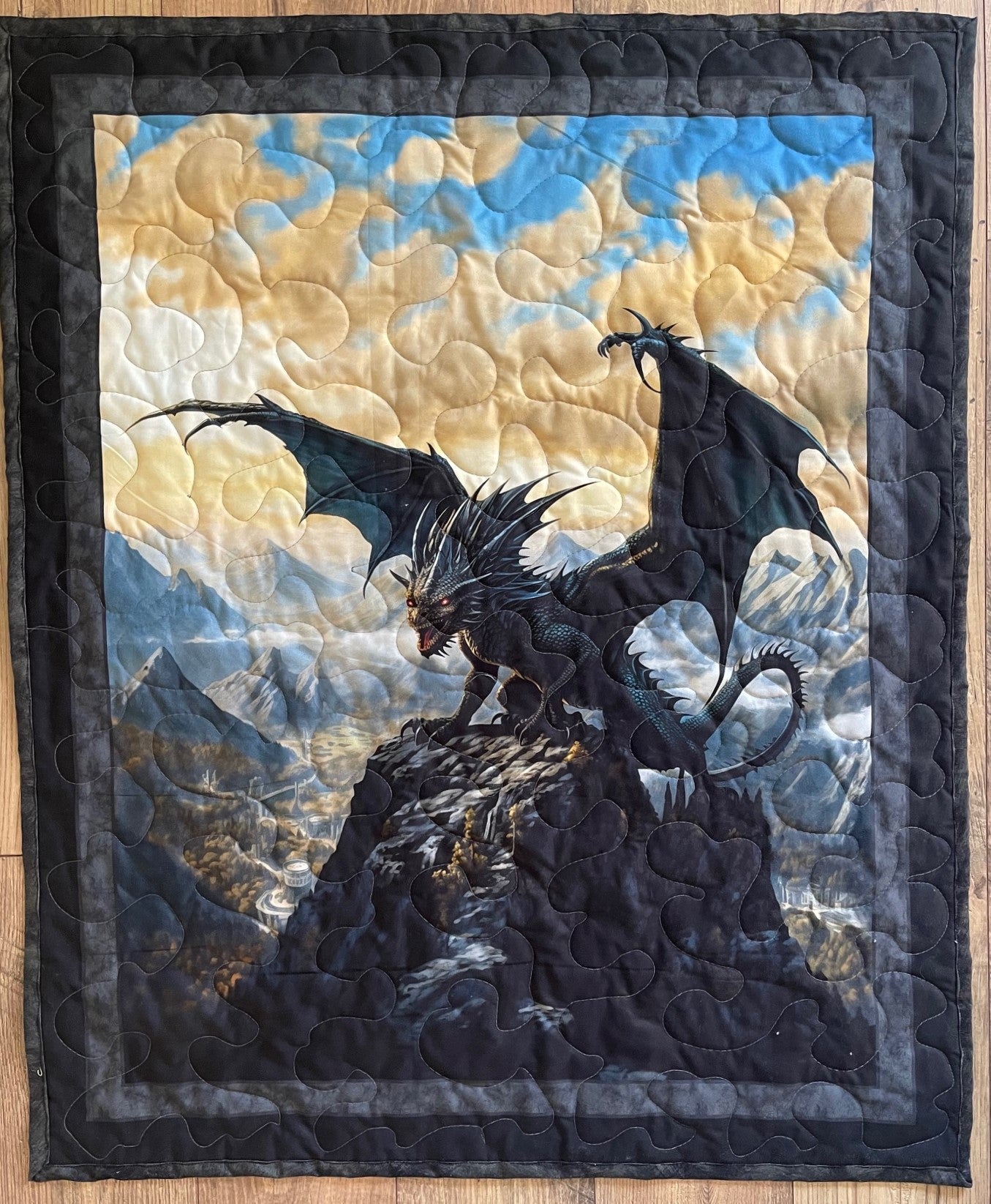 FANTASY DRAGON WARRIOR COLORFUL QUILTED BLANKET FOURTH WING INSPIRED