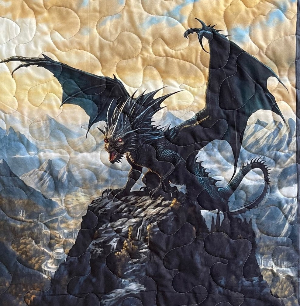 FANTASY DRAGON WARRIOR COLORFUL QUILTED BLANKET FOURTH WING INSPIRED