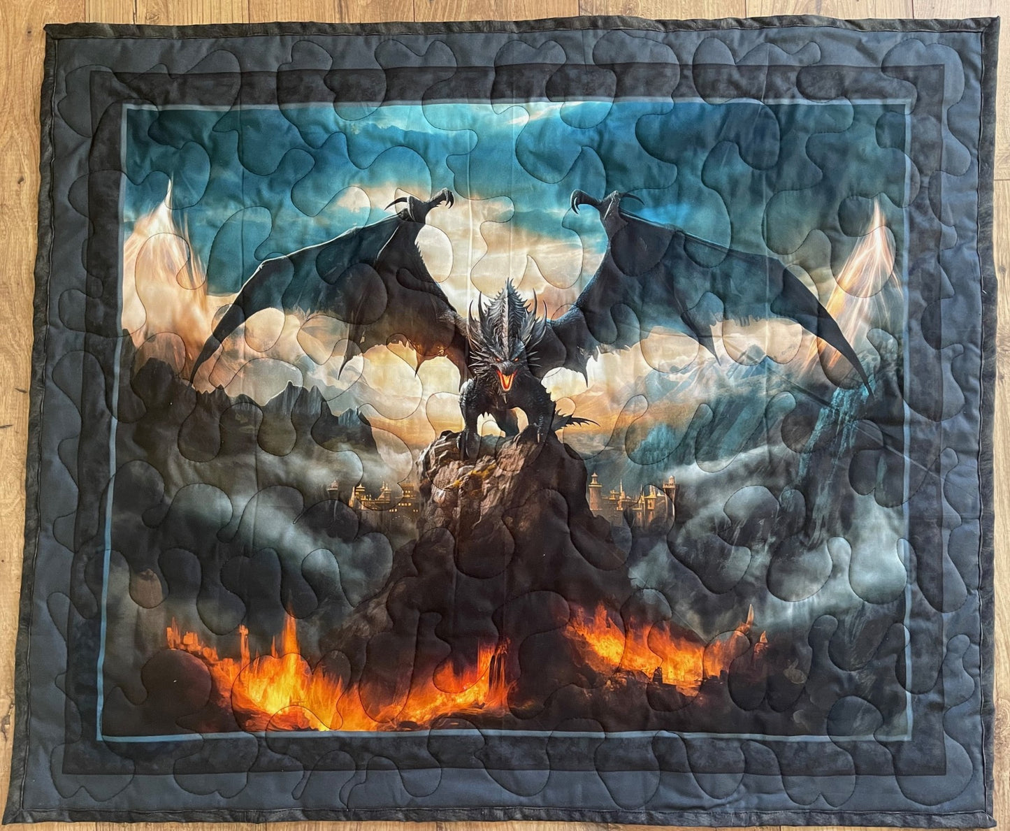 FANTASY DRAGON FIRE COLORFUL QUILTED BLANKET FOURTH WING INSPIRED