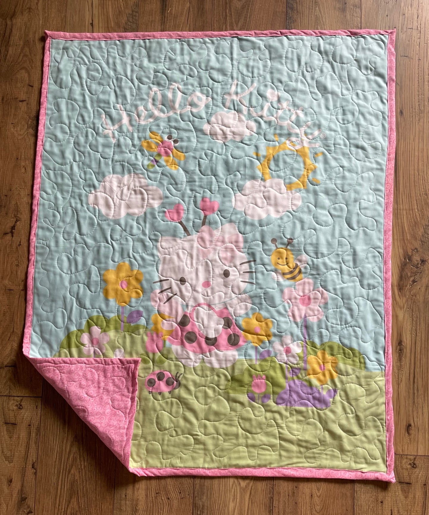 Hello Kitty inspired Garden Flowers Quilted Blanket