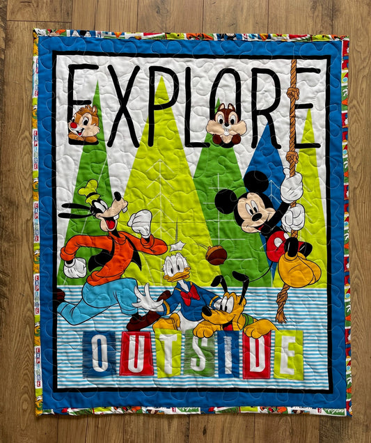MICKEY MOUSE, GOOFY, CHIP & DALE, DONALD DUCK EXPLORE OUTSIDE Inspired Baby Child Quilted Blanket Baby Nursery Child Toddler Bedding