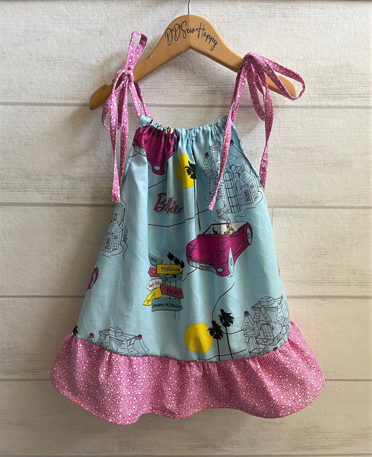 Girls Infant Toddler MALIBU BARBIE Sundress Pillowcase Style with bottom ruffle