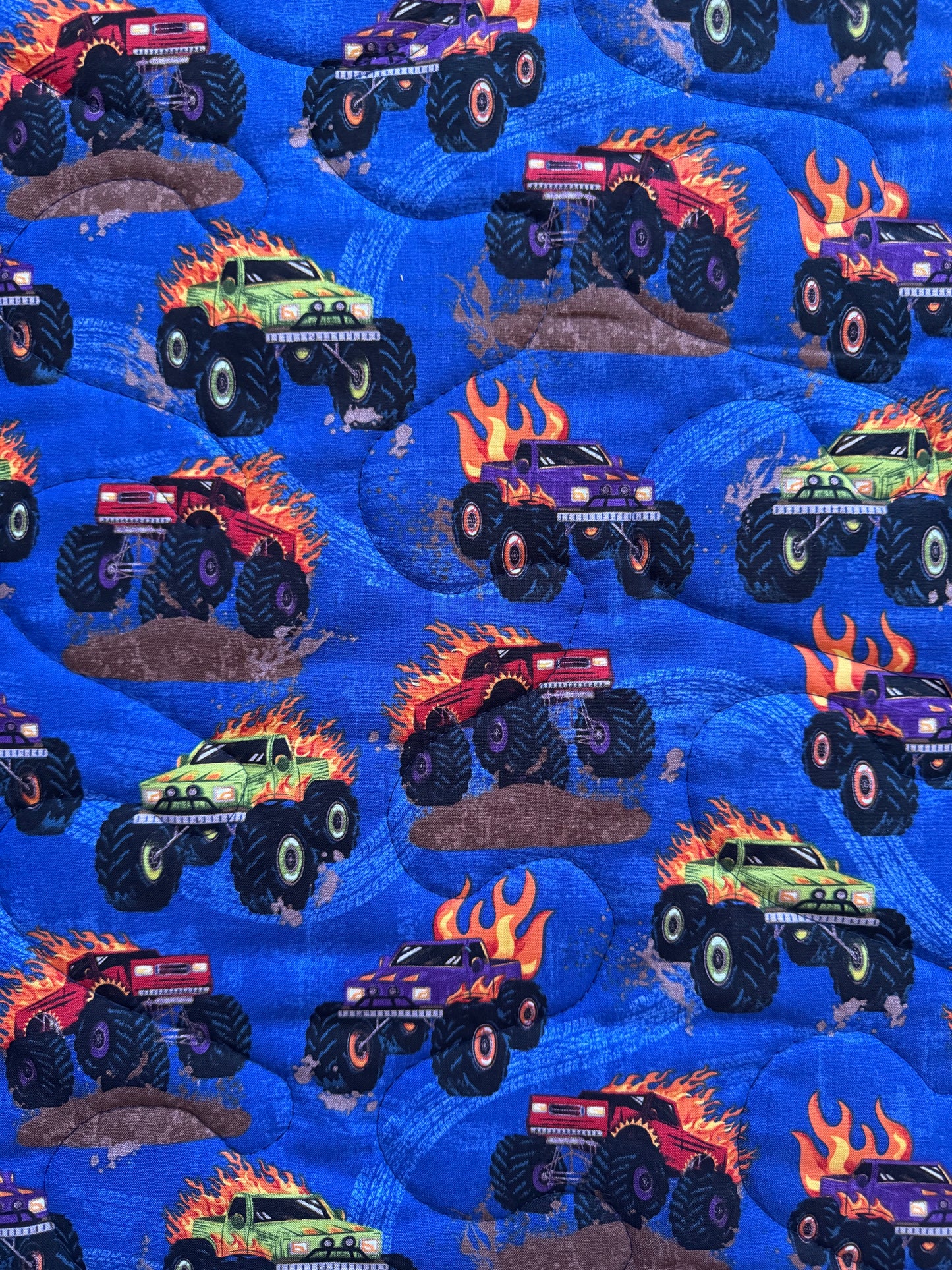 FIRE BLAZING MONSTER TRUCKS INSPIRED QUILTED BLANKET