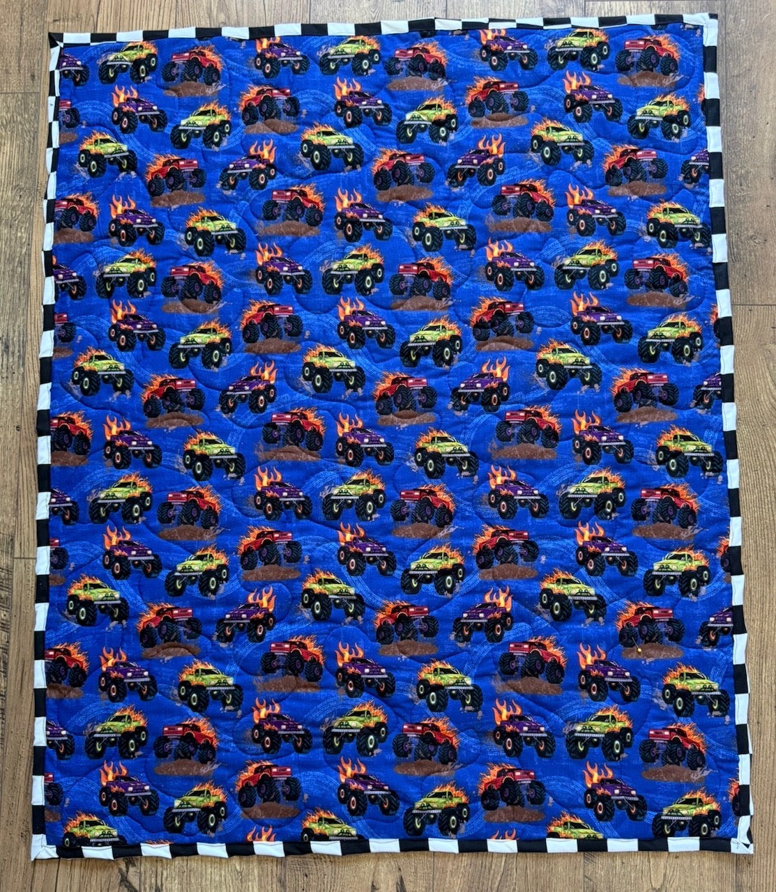 FIRE BLAZING MONSTER TRUCKS INSPIRED QUILTED BLANKET