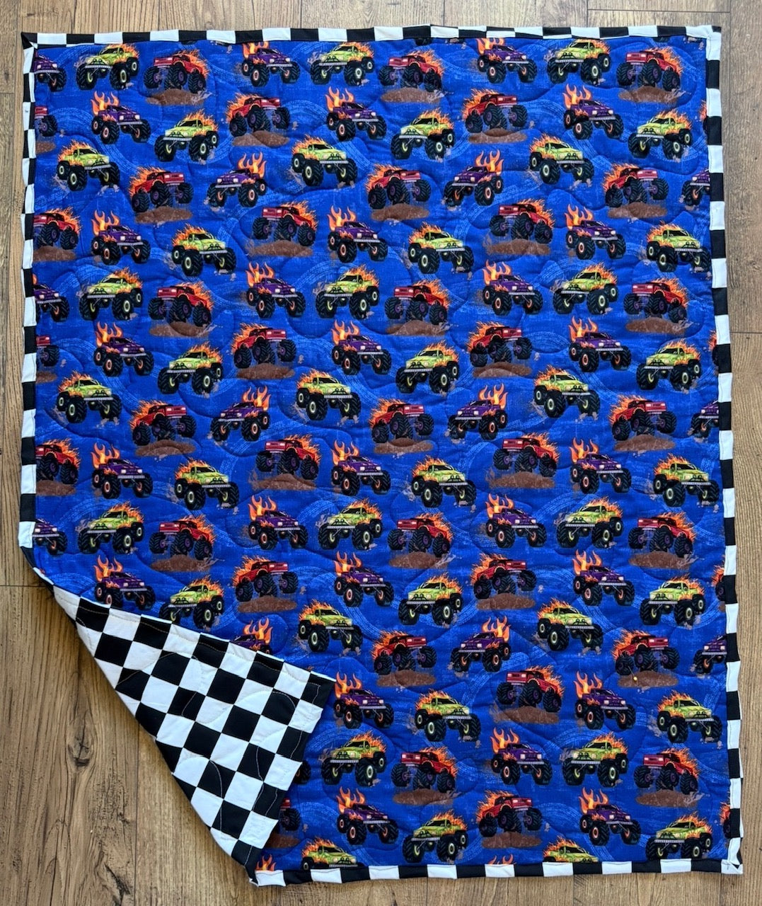 FIRE BLAZING MONSTER TRUCKS INSPIRED QUILTED BLANKET
