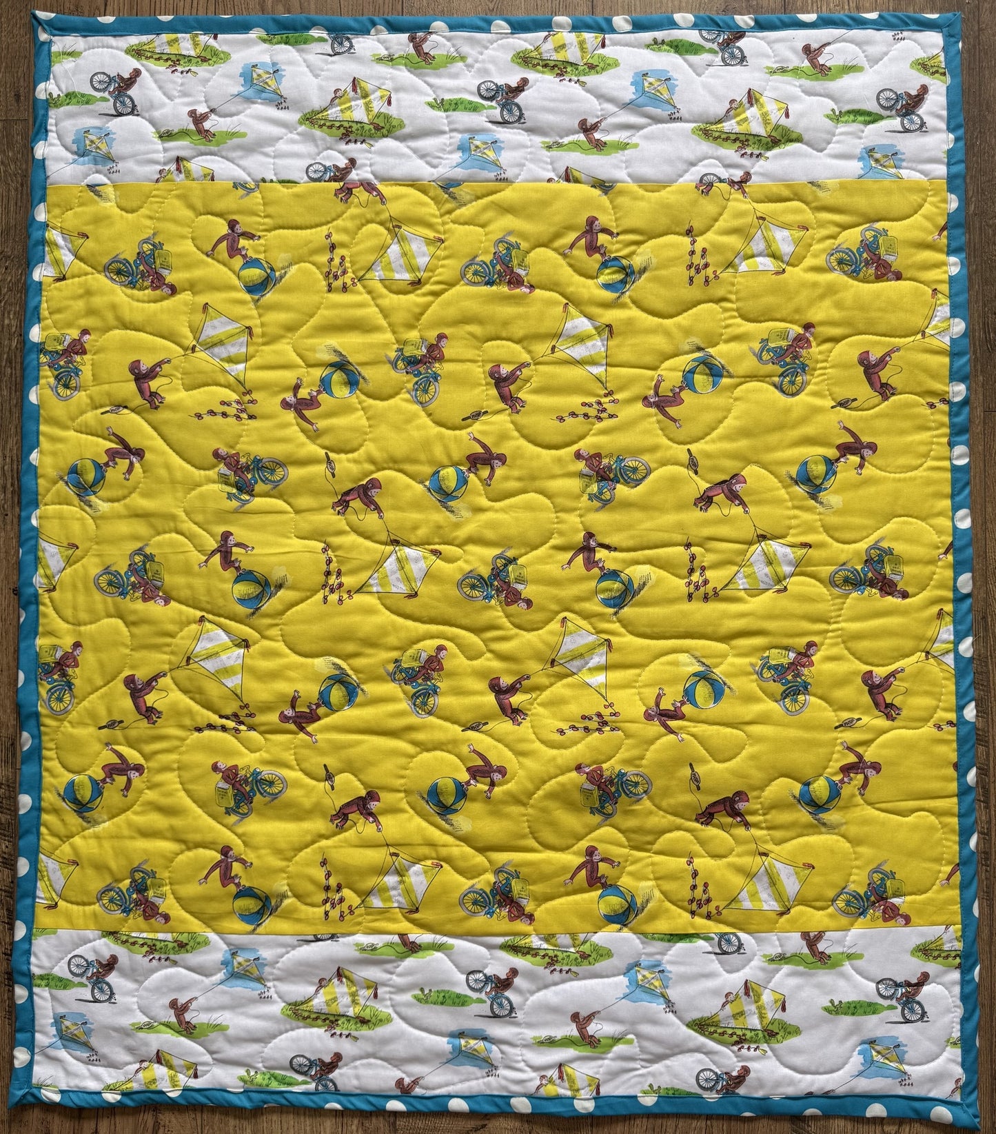 CURIOUS GEORGE MONKEY KITES RIDING BIKE INSPIRED Quilted Blanket