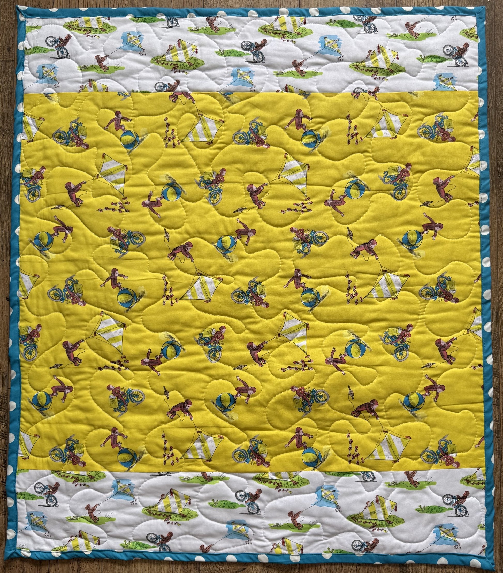 CURIOUS GEORGE MONKEY KITES RIDING BIKE INSPIRED Quilted Blanket