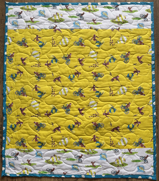 CURIOUS GEORGE MONKEY KITES RIDING BIKE INSPIRED Quilted Blanket