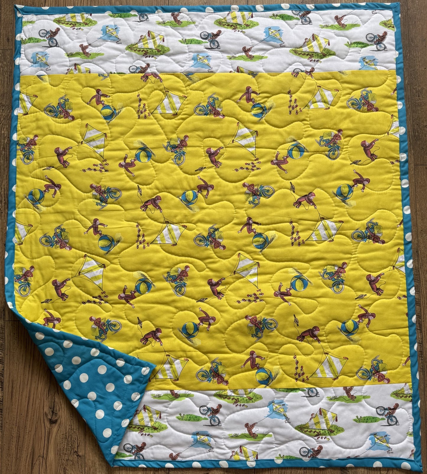CURIOUS GEORGE MONKEY KITES RIDING BIKE INSPIRED Quilted Blanket