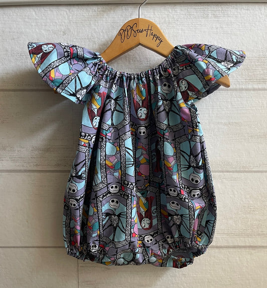 Infant & Toddler Girl's NIGHTMARE BEFORE CHRISTMAS JACK & SALLY Boho Style One Piece Romper
