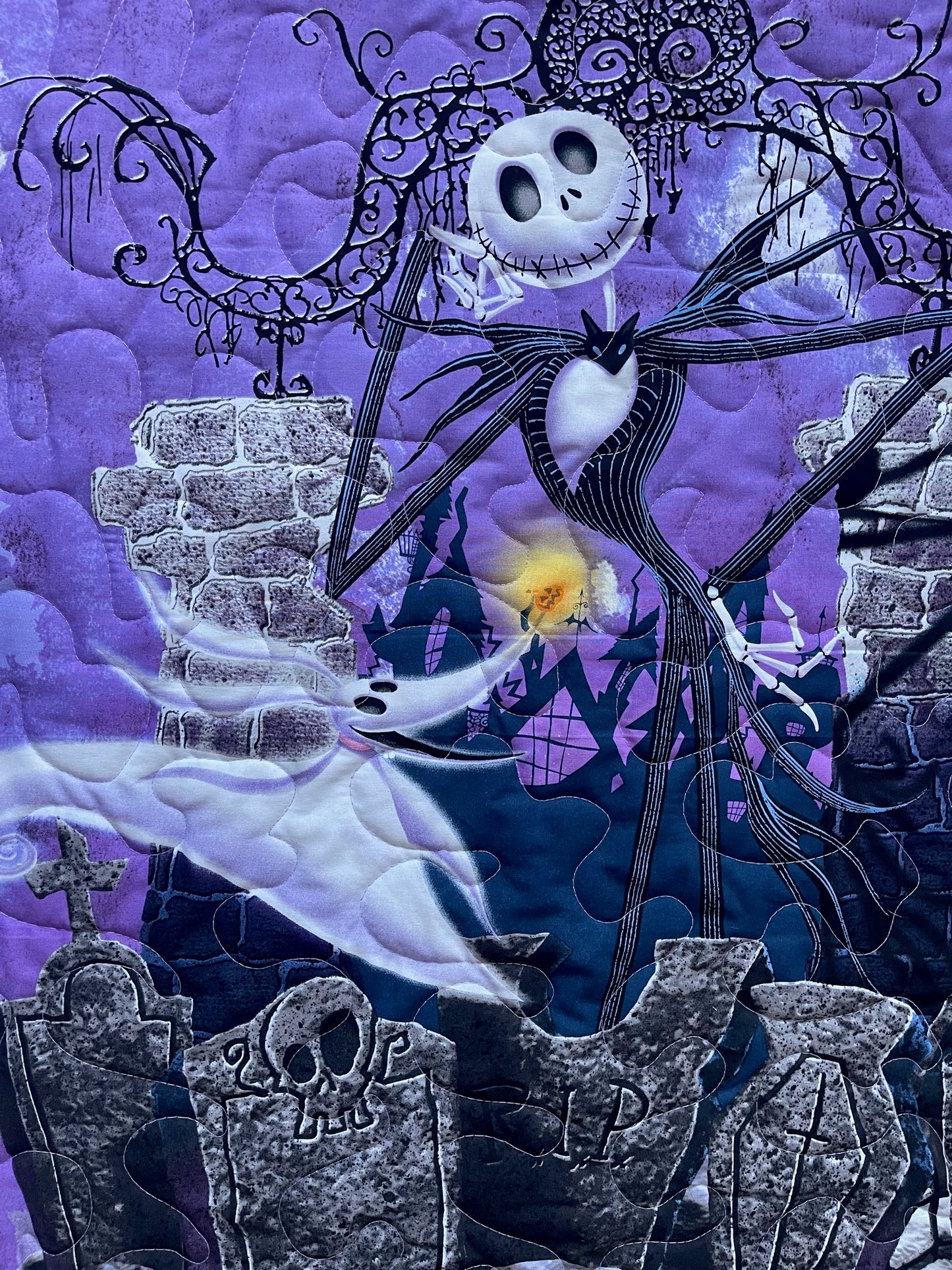 NIGHTMARE BEFORE CHRISTMAS JACK SKELLINGTON and ZERO GRAVEYARD COFFINS Inspired Quilted Blanket