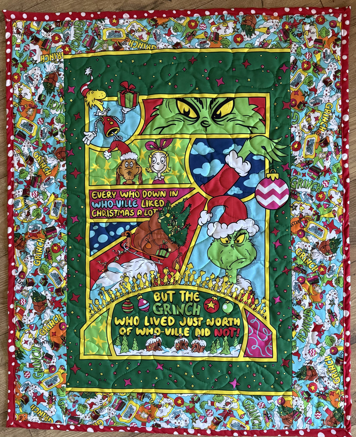  CHRISTMAS DR. SEUSS HOW THE GRINCH STOLE WHO-VILLE Inspired Quilted Blanket