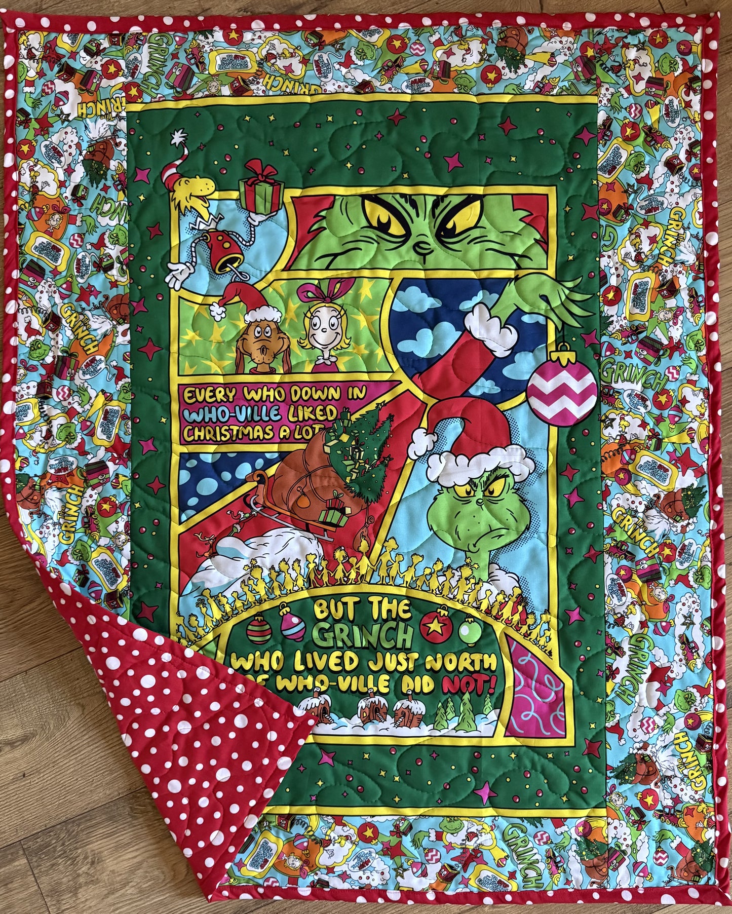 CHRISTMAS DR. SEUSS HOW THE GRINCH STOLE WHO-VILLE Inspired Quilted Blanket
