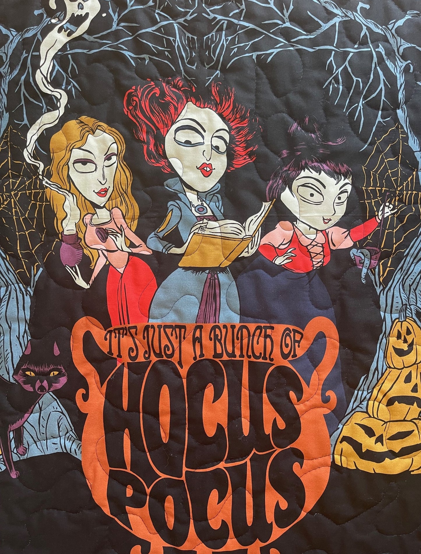 IT'S JUST A BUNCH OF HOCUS POCUS *ALL HALLOWS EVE* SANDERSON SISTERS 36"X44" Quilted Blanket