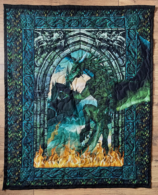 FANTASY DRAGON GREEN QUILTED BLANKET FOURTH WING INSPIRED