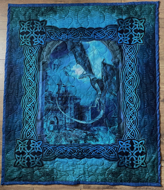 FANTASY DRAGON BLUE QUILTED BLANKET FOURTH WING INSPIRED