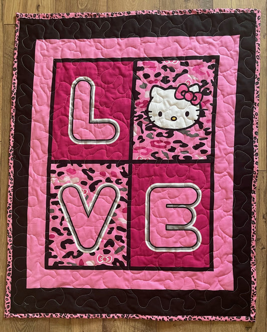 HELLO KITTY LOVE PINK CHEETAH Quilted Blanket Comforter