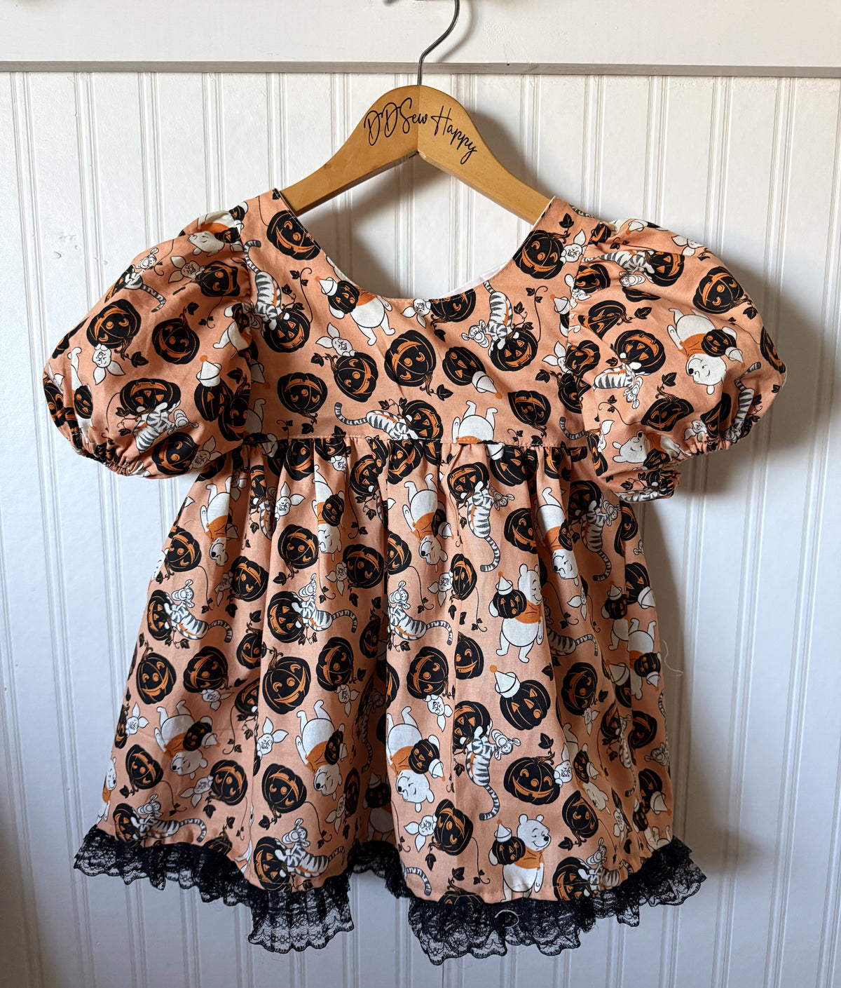 Girls and Toddlers Halloween Winnie the Pooh & Tigger Vintage Babydoll style dress with puff sleeves