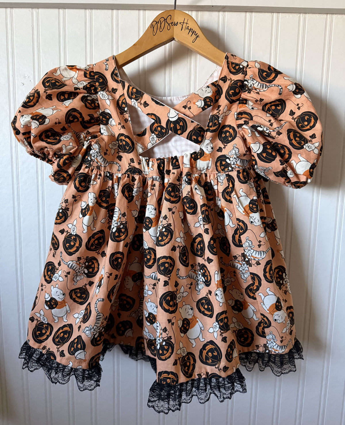 Girls and Toddlers Halloween Winnie the Pooh & Tigger Vintage Babydoll style dress with puff sleeves